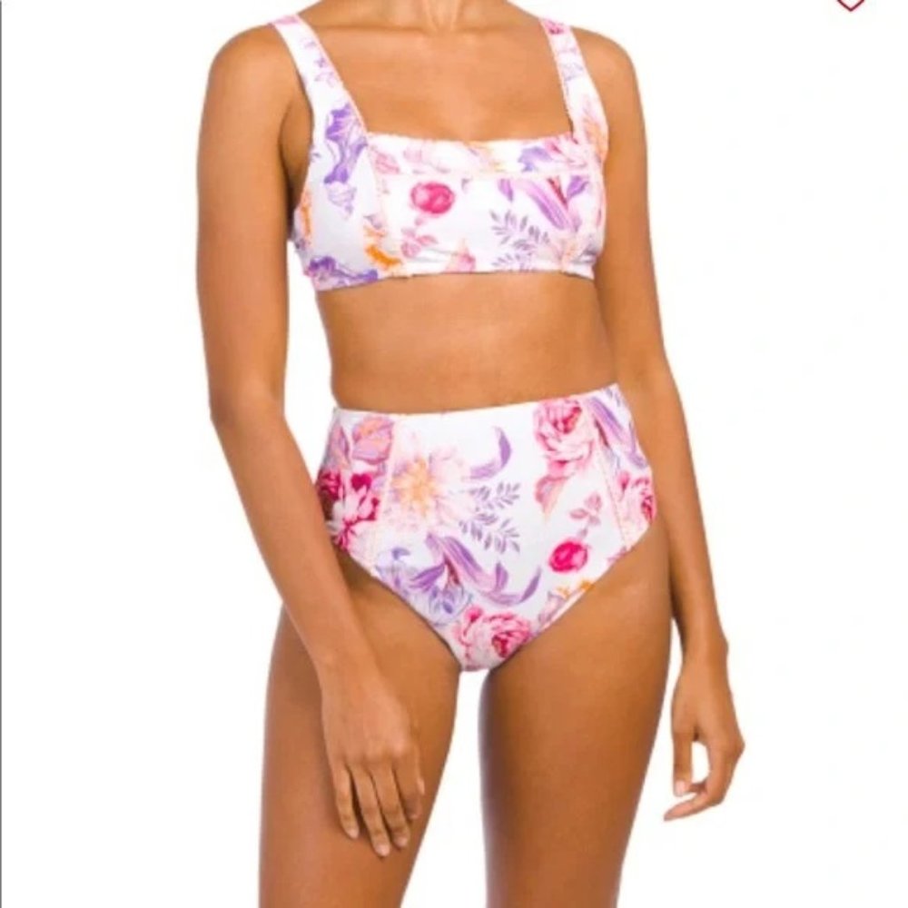 Nanette Lepore Cassia Square Neck High Waisted Bikini Set White Floral